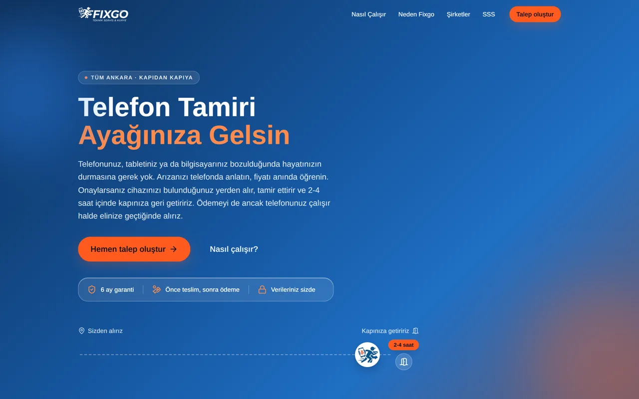 Fixgo · masaüstü görünüm